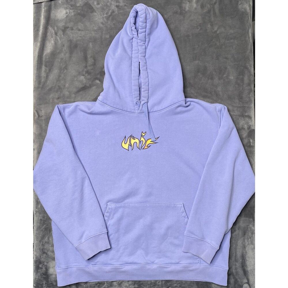 UNIF Clothing Sweatshirt Hoodie Men's Medium Purple Flames Sweater Oversized
